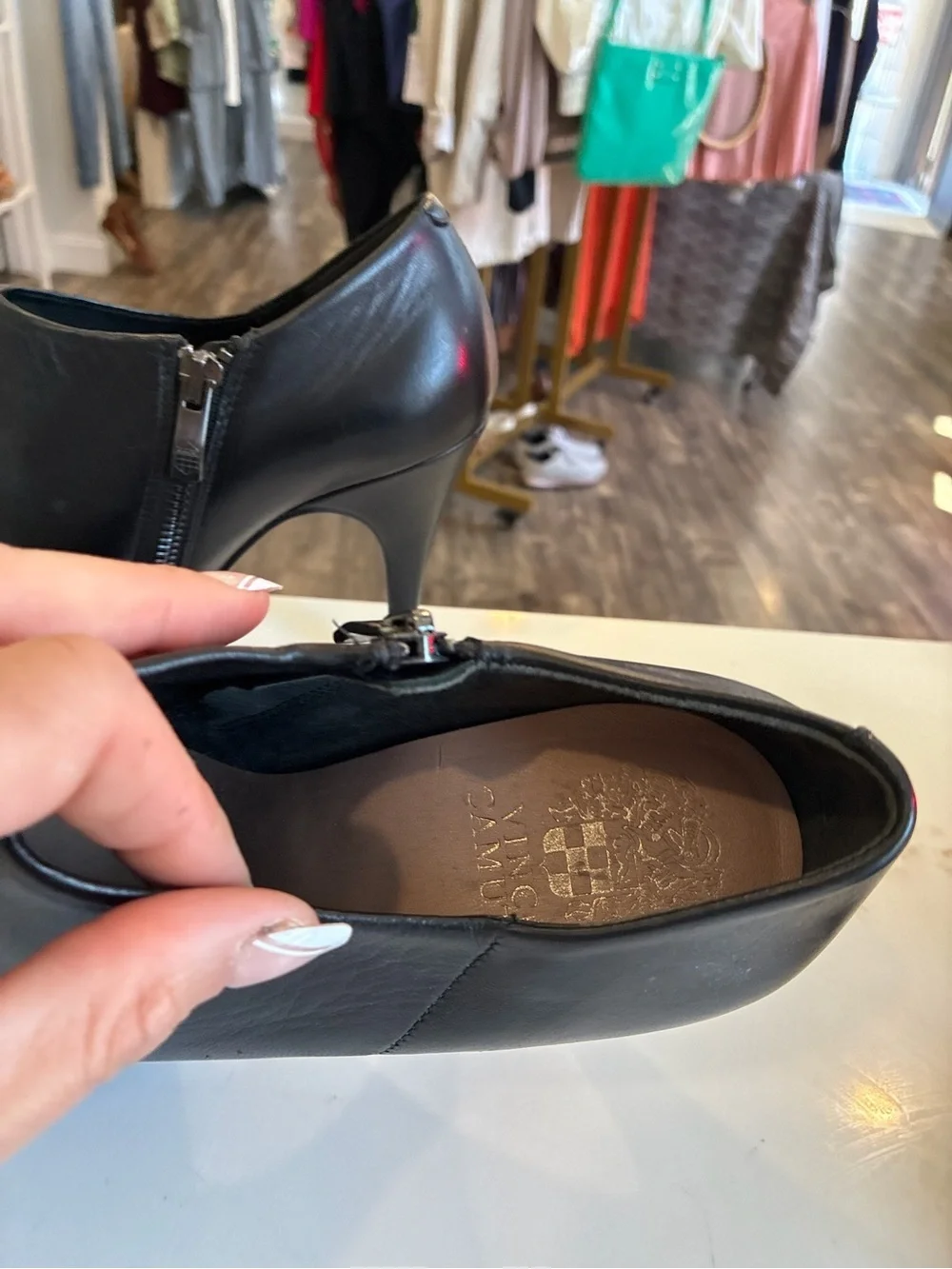 Vince Camuto Black Leather High Heel Ankle Booties